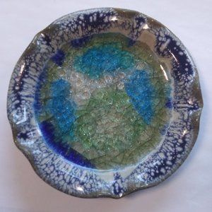 pottery fused glass  trinket dish Made in the USA